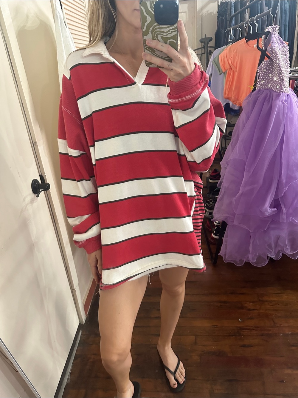 Free People Red and White Striped Sweater Dress